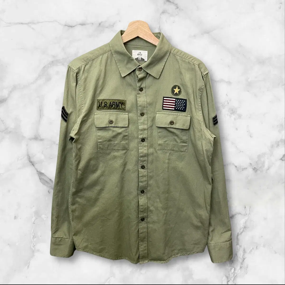 빈티지 U.S.ARMY 미군st 카키 긴팔 셔츠 XL